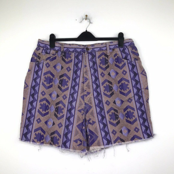 Congo Trader Women's 22W Jean Shorts Purple Brown Aztec Western Cut Off VTG C6 - Picture 1 of 4